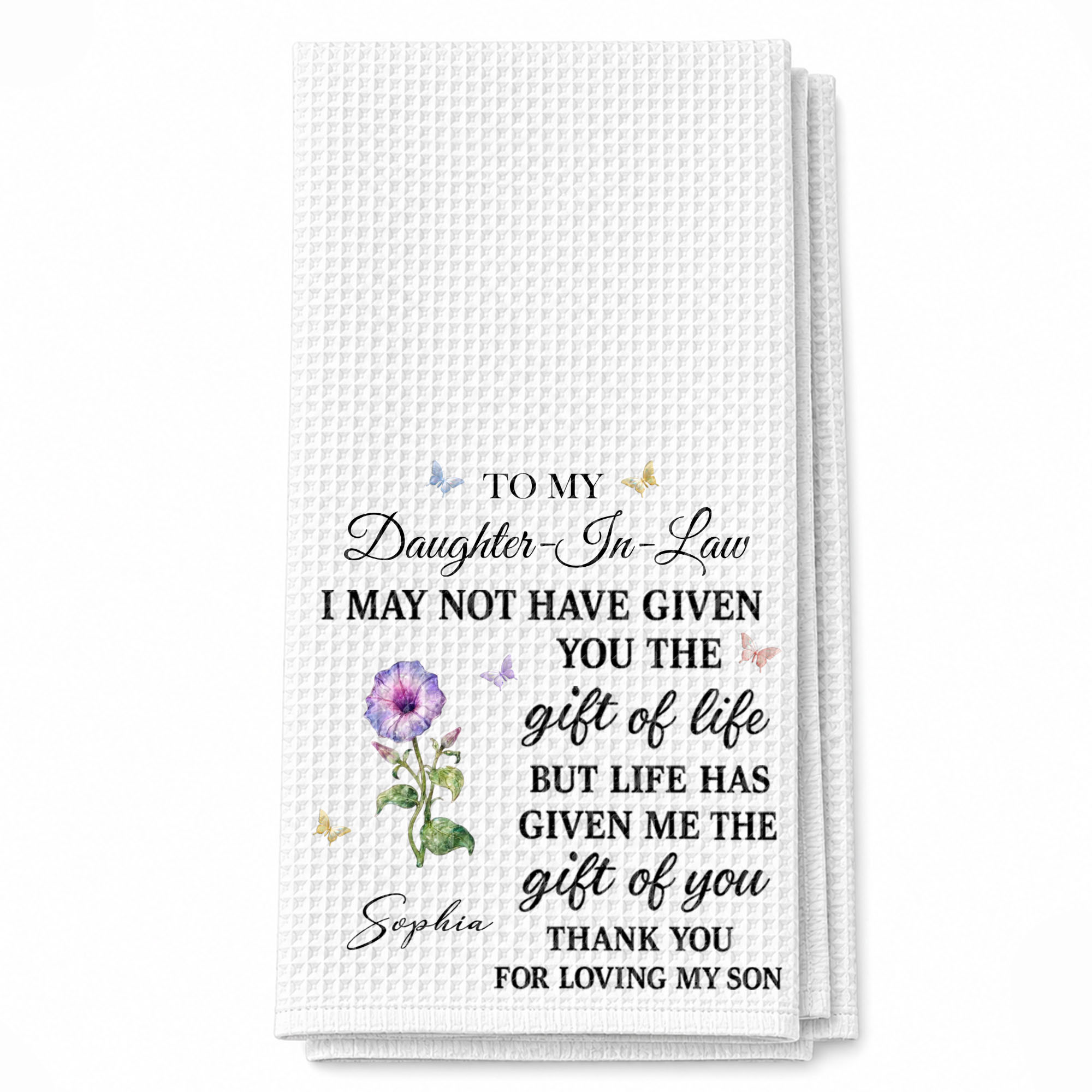 Personalized Kitchen Towel Custom Flower Design Gift for Daughter-in-Law Kitchen Towel GradoCreations