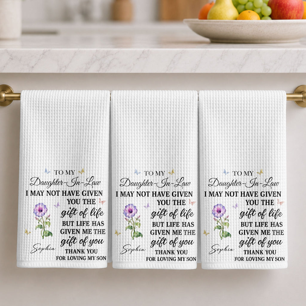 Personalized Kitchen Towel Custom Flower Design Gift for Daughter-in-Law Kitchen Towel GradoCreations
