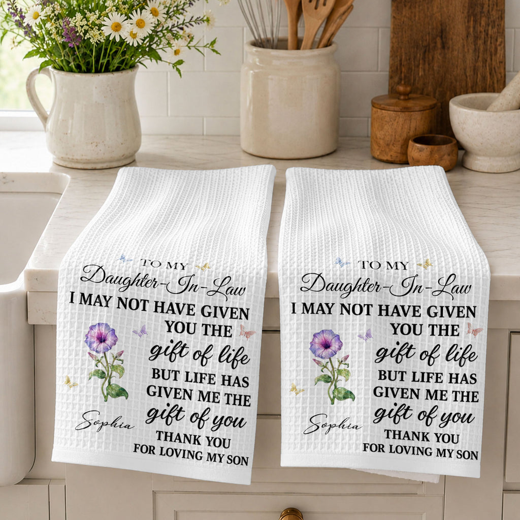 Personalized Kitchen Towel Custom Flower Design Gift for Daughter-in-Law Kitchen Towel GradoCreations