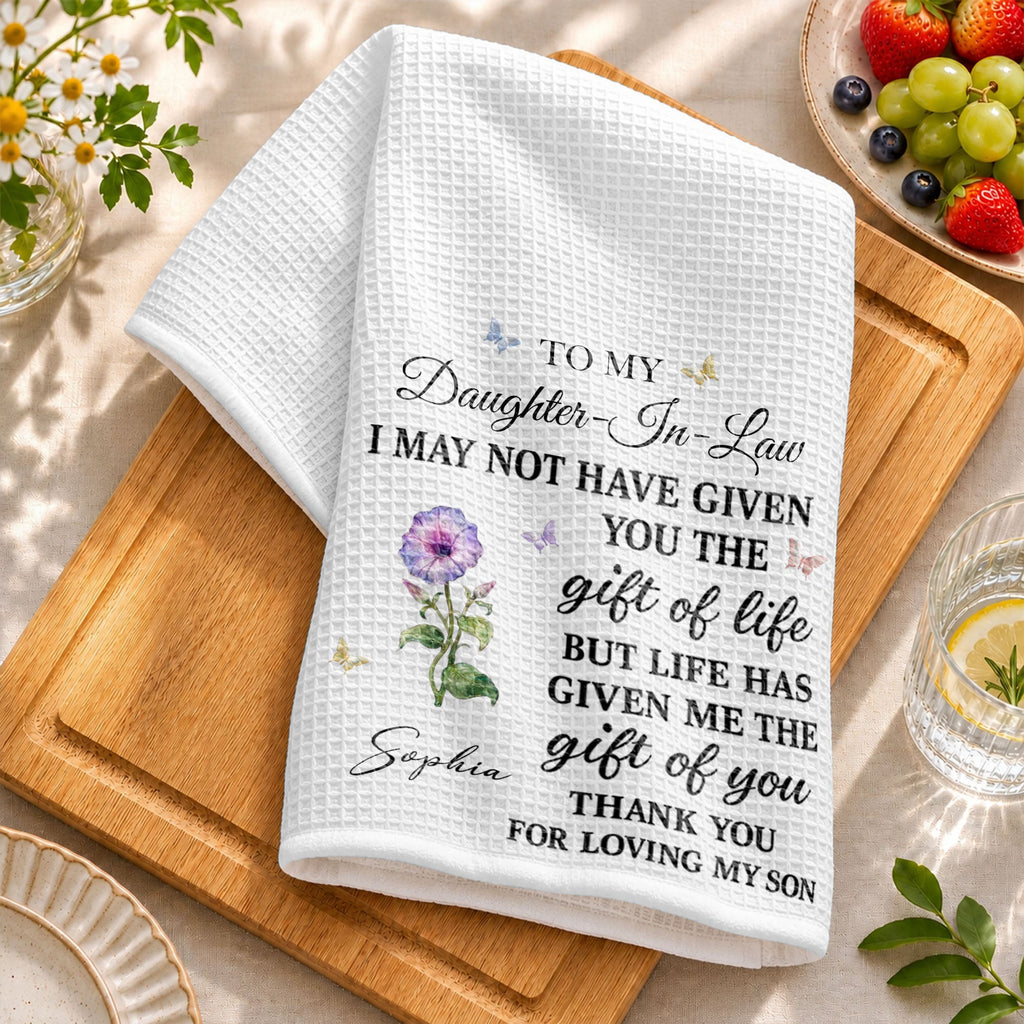 Personalized Kitchen Towel Custom Flower Design Gift for Daughter-in-Law Kitchen Towel GradoCreations