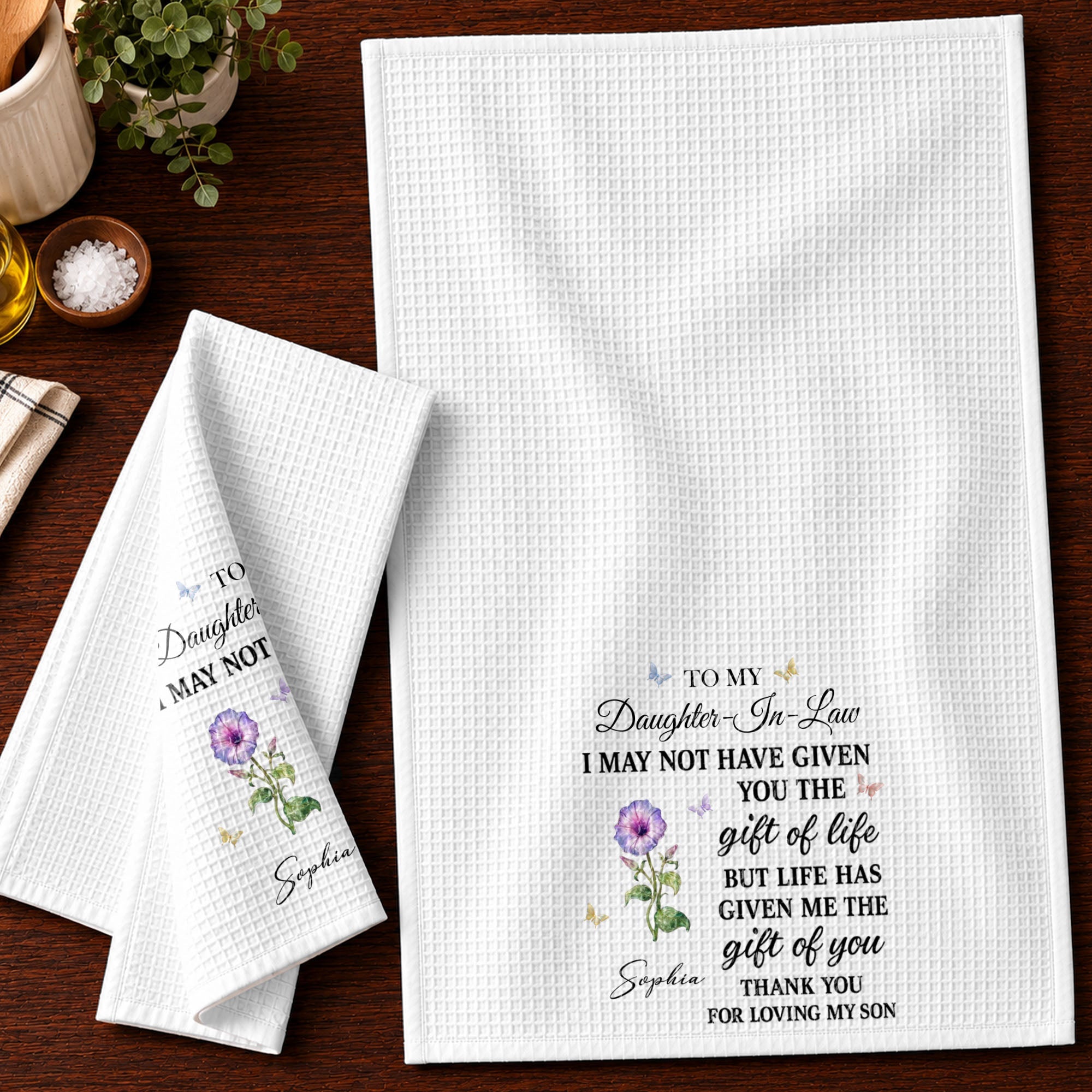 Personalized Kitchen Towel Custom Flower Design Gift for Daughter-in-Law Kitchen Towel GradoCreations