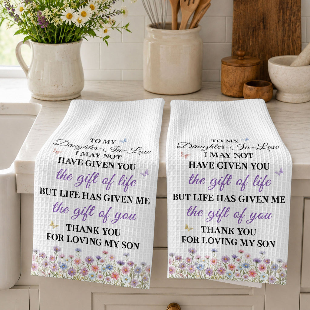 Personalized Kitchen Towel Gift for Daughter-in-Law with Flowers Kitchen Towel GradoCreations