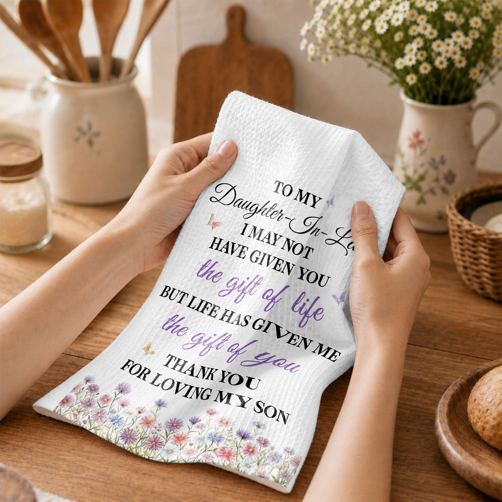 Personalized Kitchen Towel Gift for Daughter-in-Law with Flowers Kitchen Towel GradoCreations