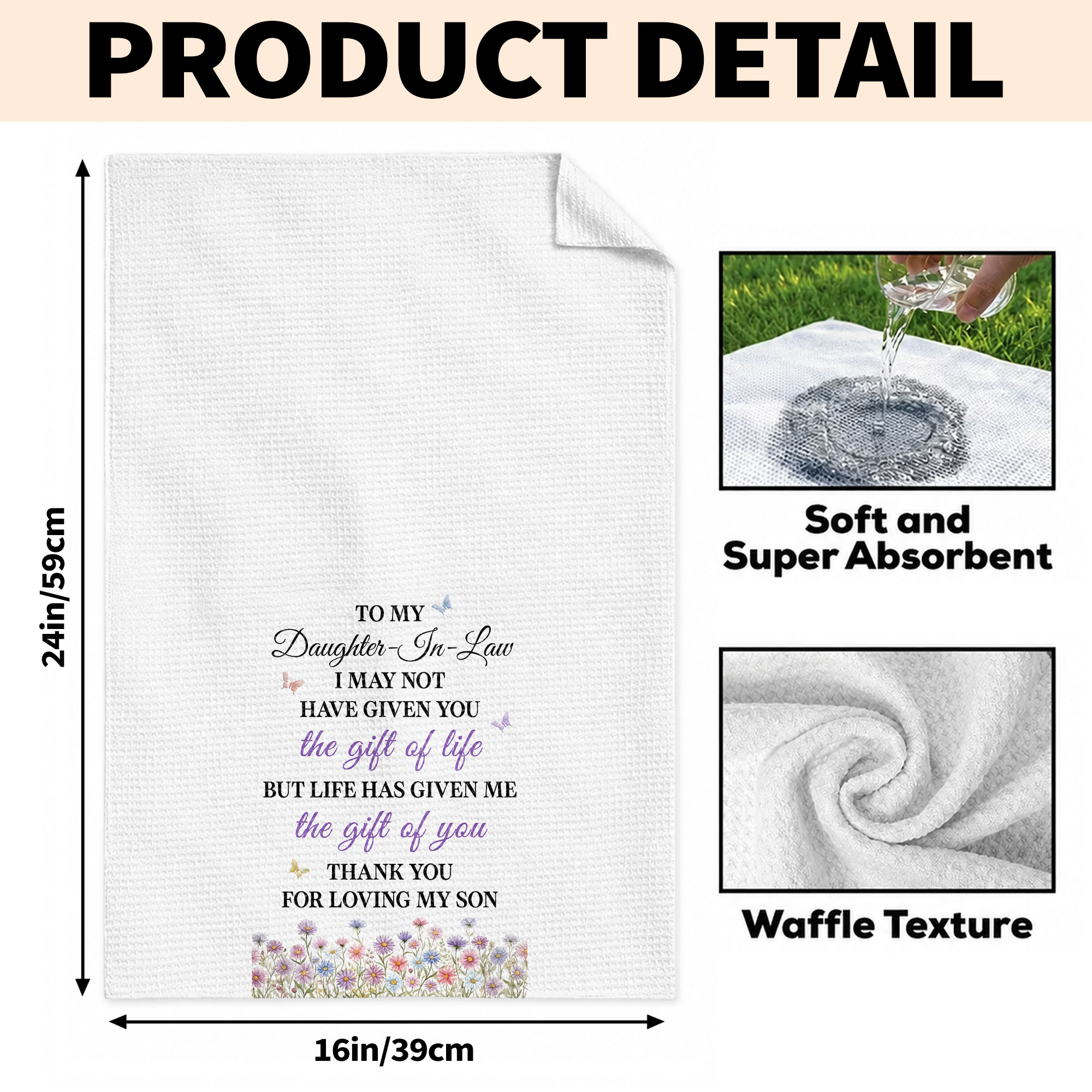 Personalized Kitchen Towel Gift for Daughter-in-Law with Flowers Kitchen Towel GradoCreations
