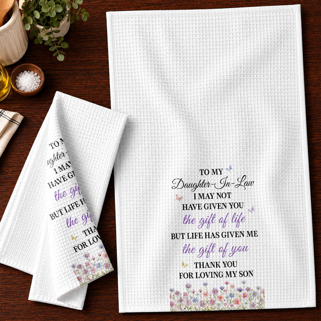 Personalized Kitchen Towel Gift for Daughter-in-Law with Flowers Kitchen Towel GradoCreations