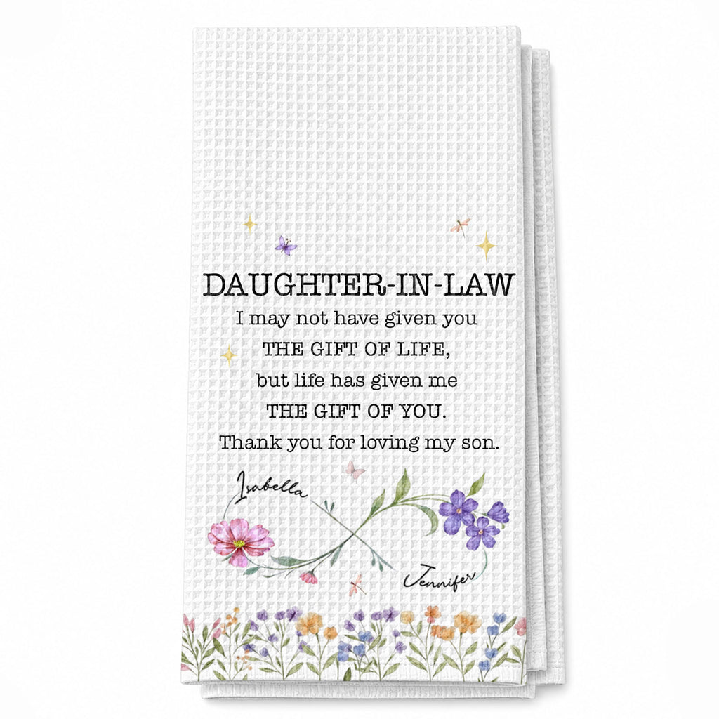 Personalized Kitchen Towel for Daughter-In-Law Gift with Infinity Flowers Kitchen Towel GradoCreations