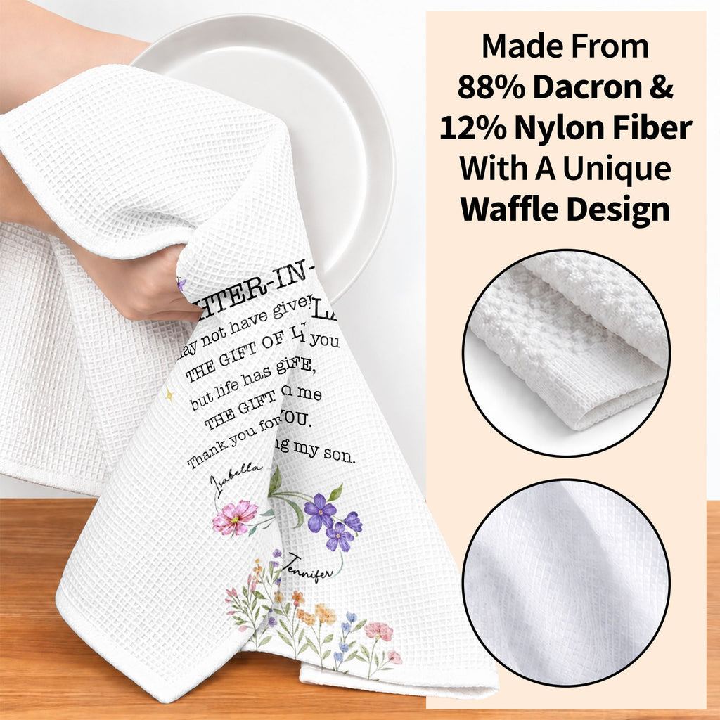 Personalized Kitchen Towel for Daughter-In-Law Gift with Infinity Flowers Kitchen Towel GradoCreations