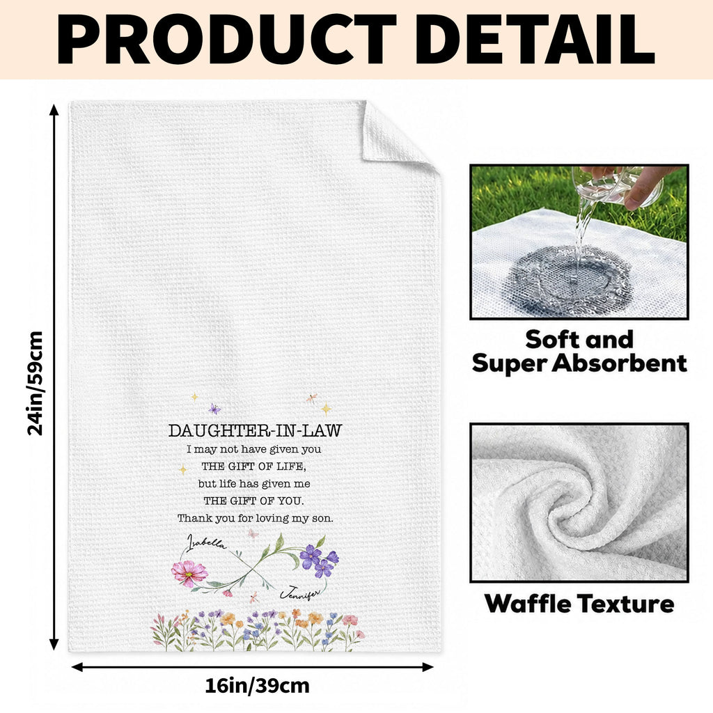 Personalized Kitchen Towel for Daughter-In-Law Gift with Infinity Flowers Kitchen Towel GradoCreations