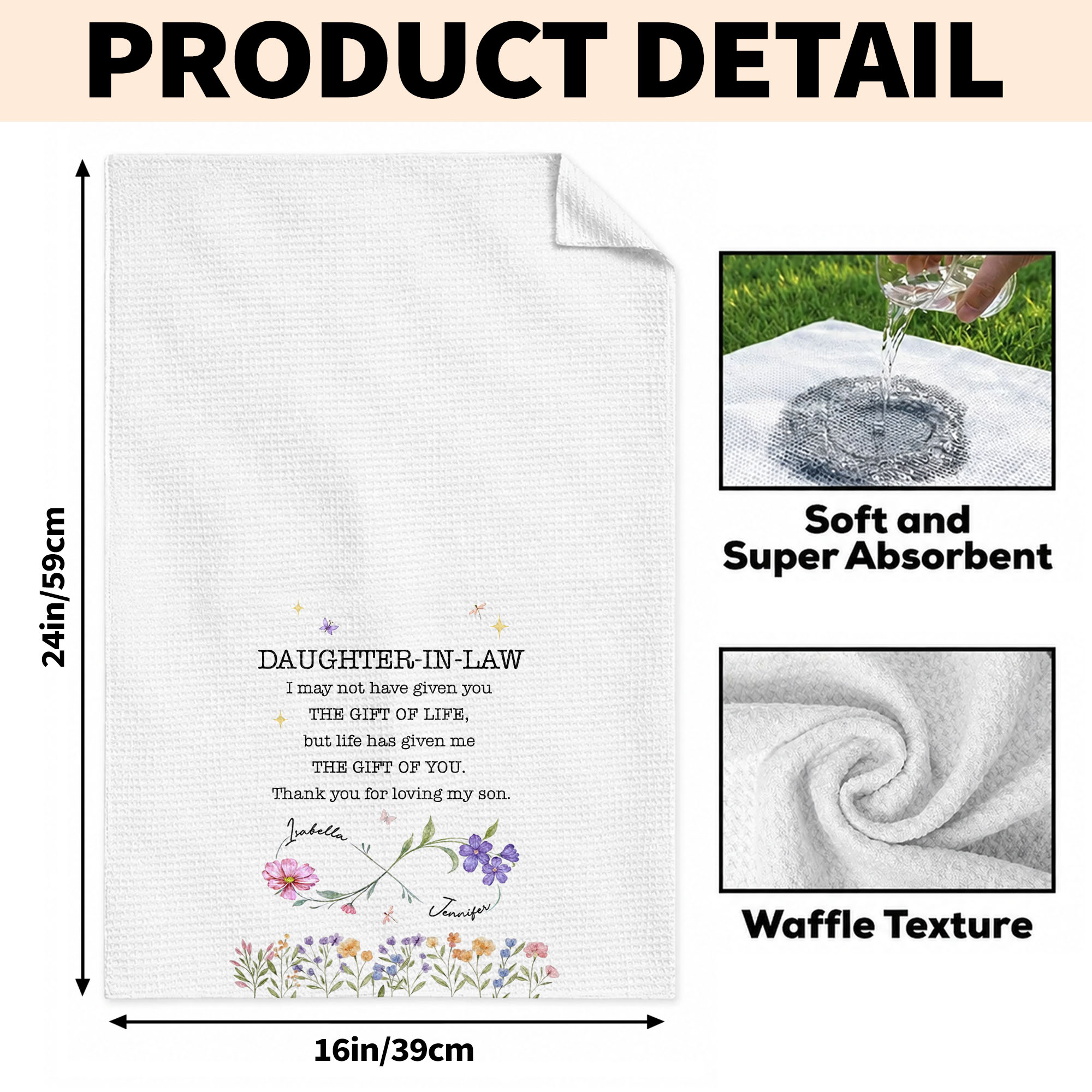 Personalized Kitchen Towel for Daughter-In-Law Gift with Infinity Flowers Kitchen Towel GradoCreations