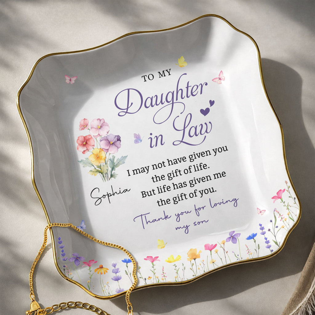 Personalized Lace Jewelry Dish Custom Name Gift for Daughter-in-Law Lace Square Jewelry Dish GradoCreations
