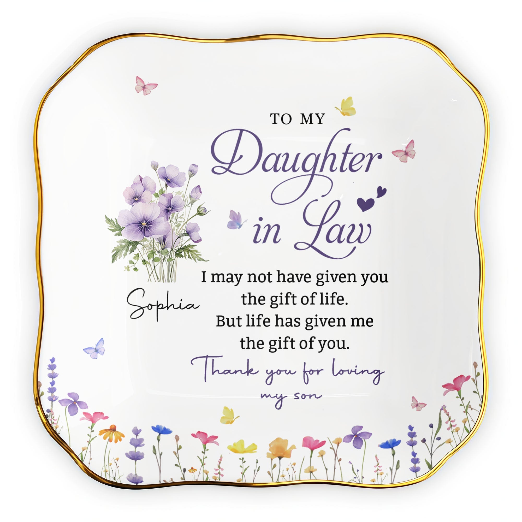 Personalized Lace Jewelry Dish Custom Name Gift for Daughter-in-Law Lace Square Jewelry Dish GradoCreations