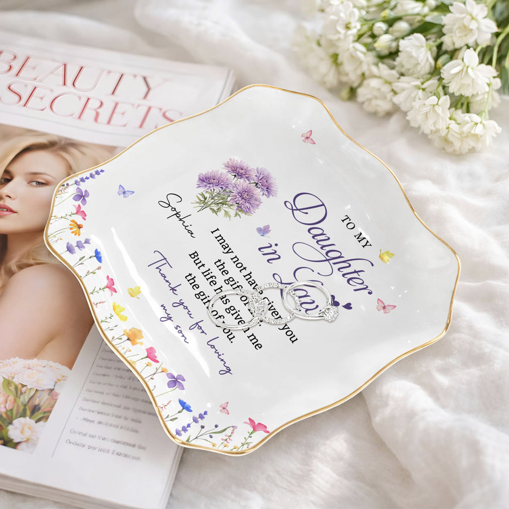 Personalized Lace Jewelry Dish Custom Name Gift for Daughter-in-Law Lace Square Jewelry Dish GradoCreations