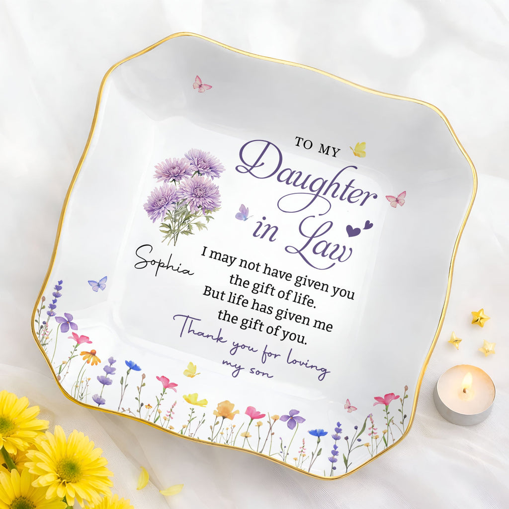 Personalized Lace Jewelry Dish Custom Name Gift for Daughter-in-Law Lace Square Jewelry Dish GradoCreations