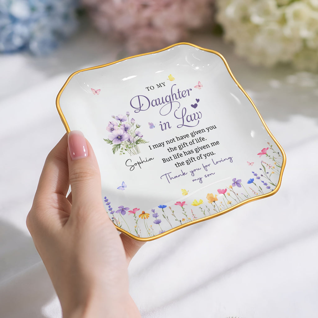Personalized Lace Jewelry Dish Custom Name Gift for Daughter-in-Law Lace Square Jewelry Dish GradoCreations