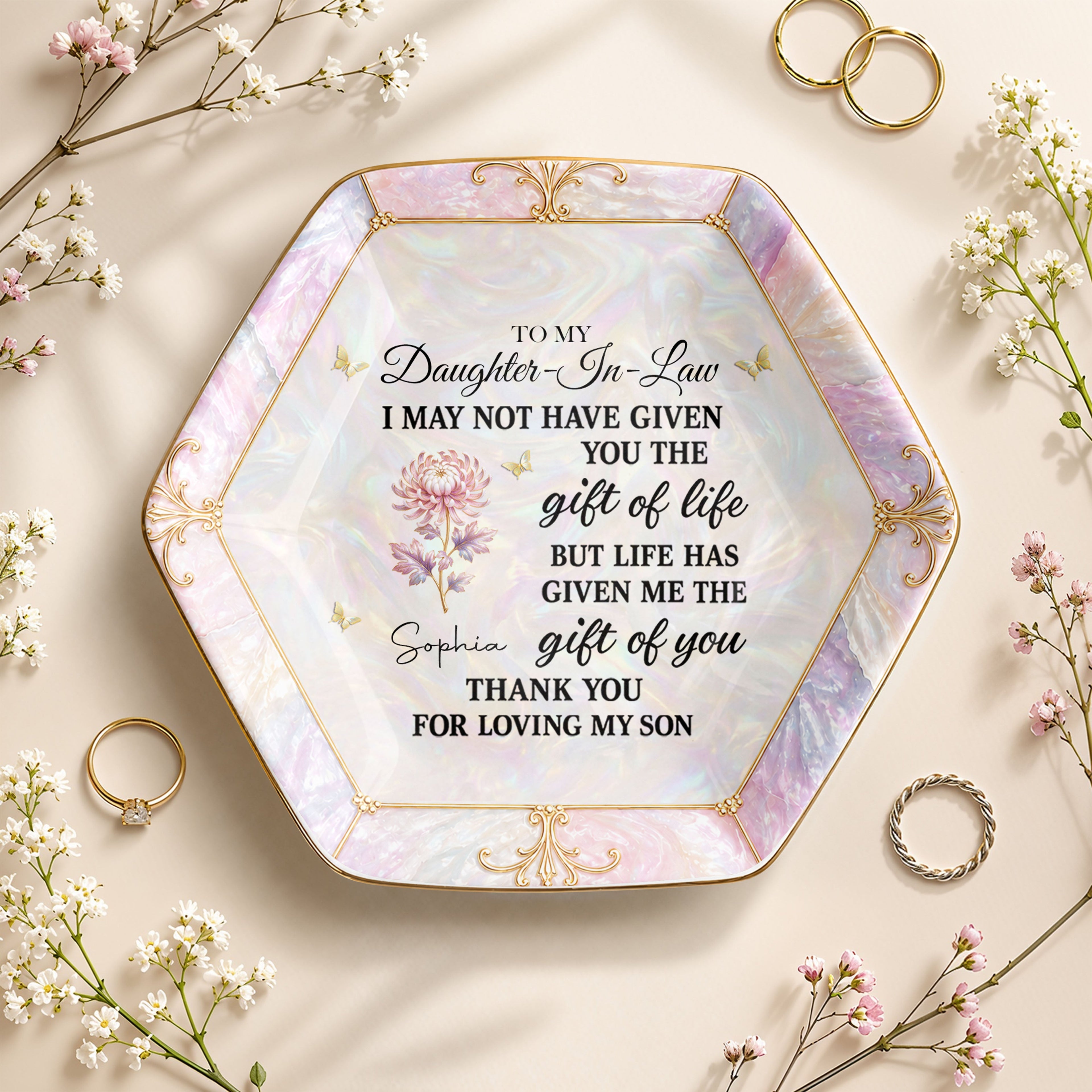 Personalized Hexagonal Ceramic Jewelry Dish Gift for Daughter-In-Law Jewelry Dish GradoCreations