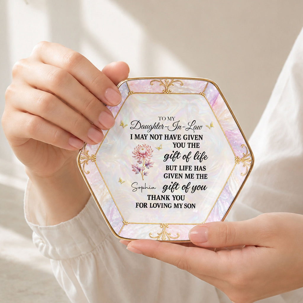 Personalized Hexagonal Ceramic Jewelry Dish Gift for Daughter-In-Law Jewelry Dish GradoCreations