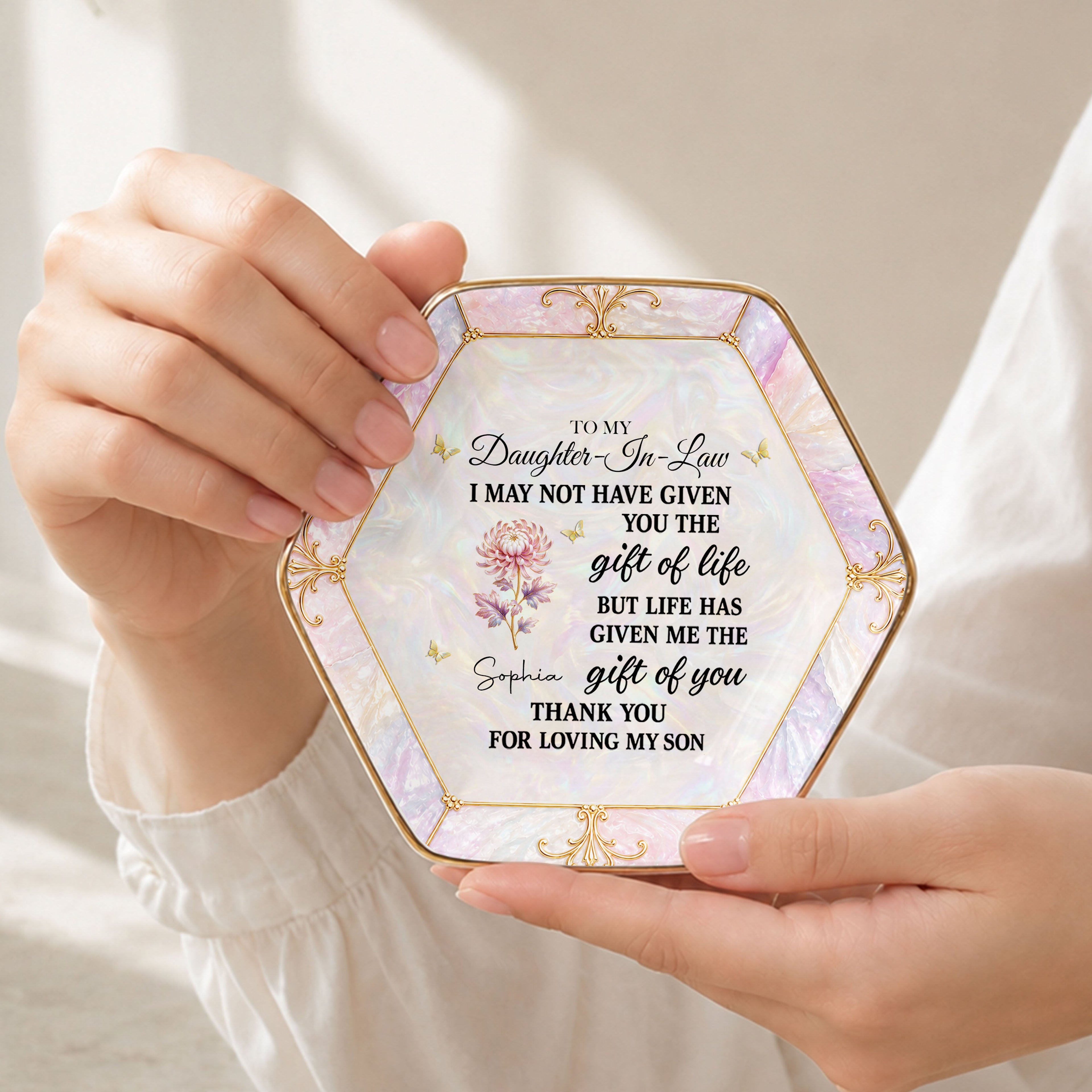 Personalized Hexagonal Ceramic Jewelry Dish Gift for Daughter-In-Law Jewelry Dish GradoCreations