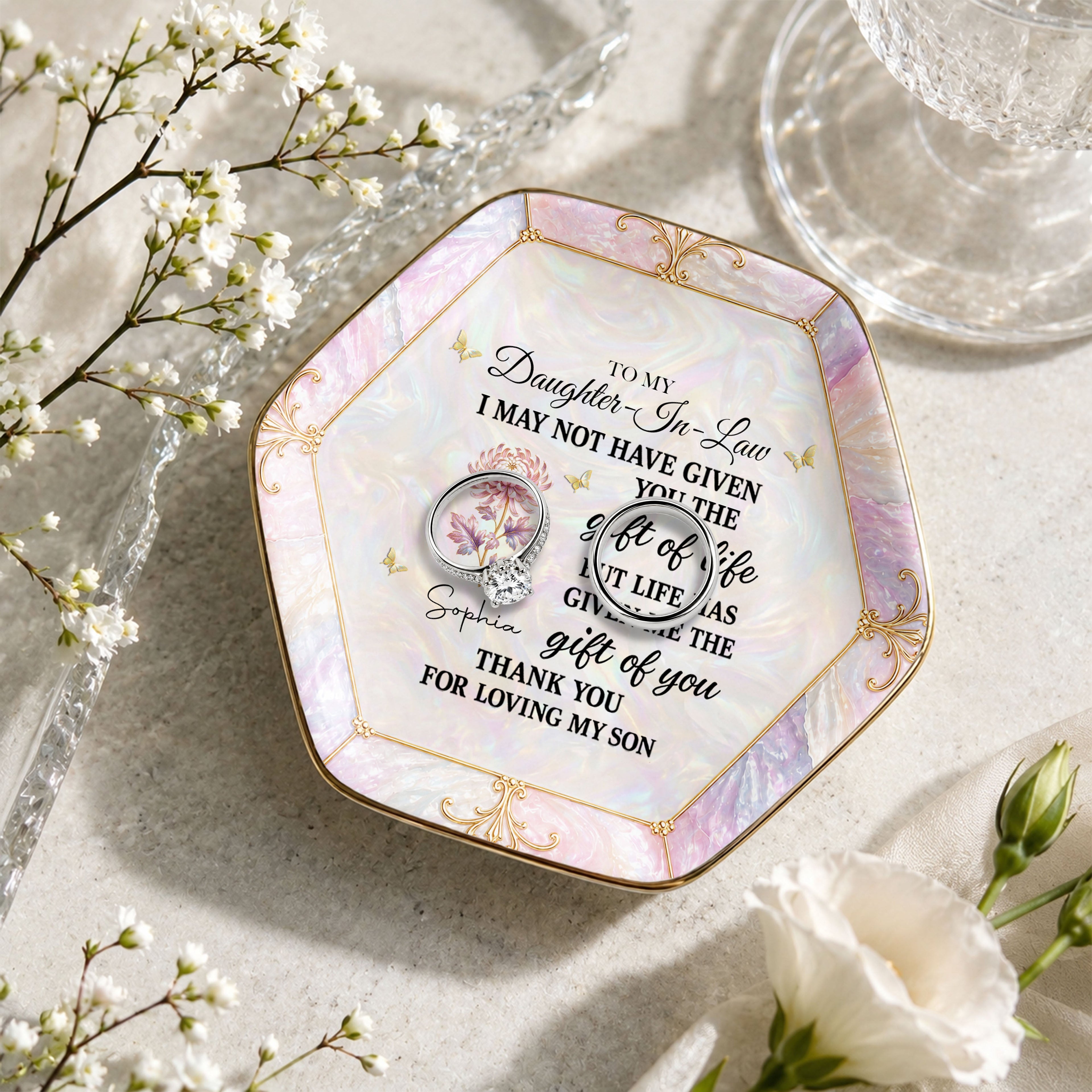 Personalized Hexagonal Ceramic Jewelry Dish Gift for Daughter-In-Law Jewelry Dish GradoCreations