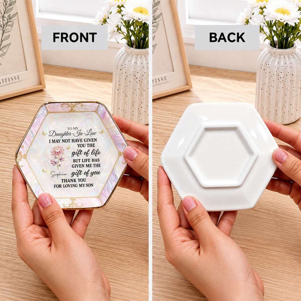 Personalized Hexagonal Ceramic Jewelry Dish Gift for Daughter-In-Law Jewelry Dish GradoCreations