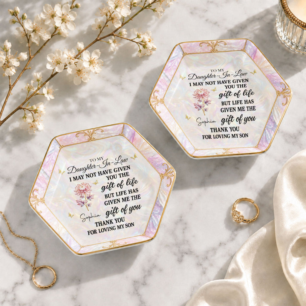 Personalized Hexagonal Ceramic Jewelry Dish Gift for Daughter-In-Law Jewelry Dish GradoCreations