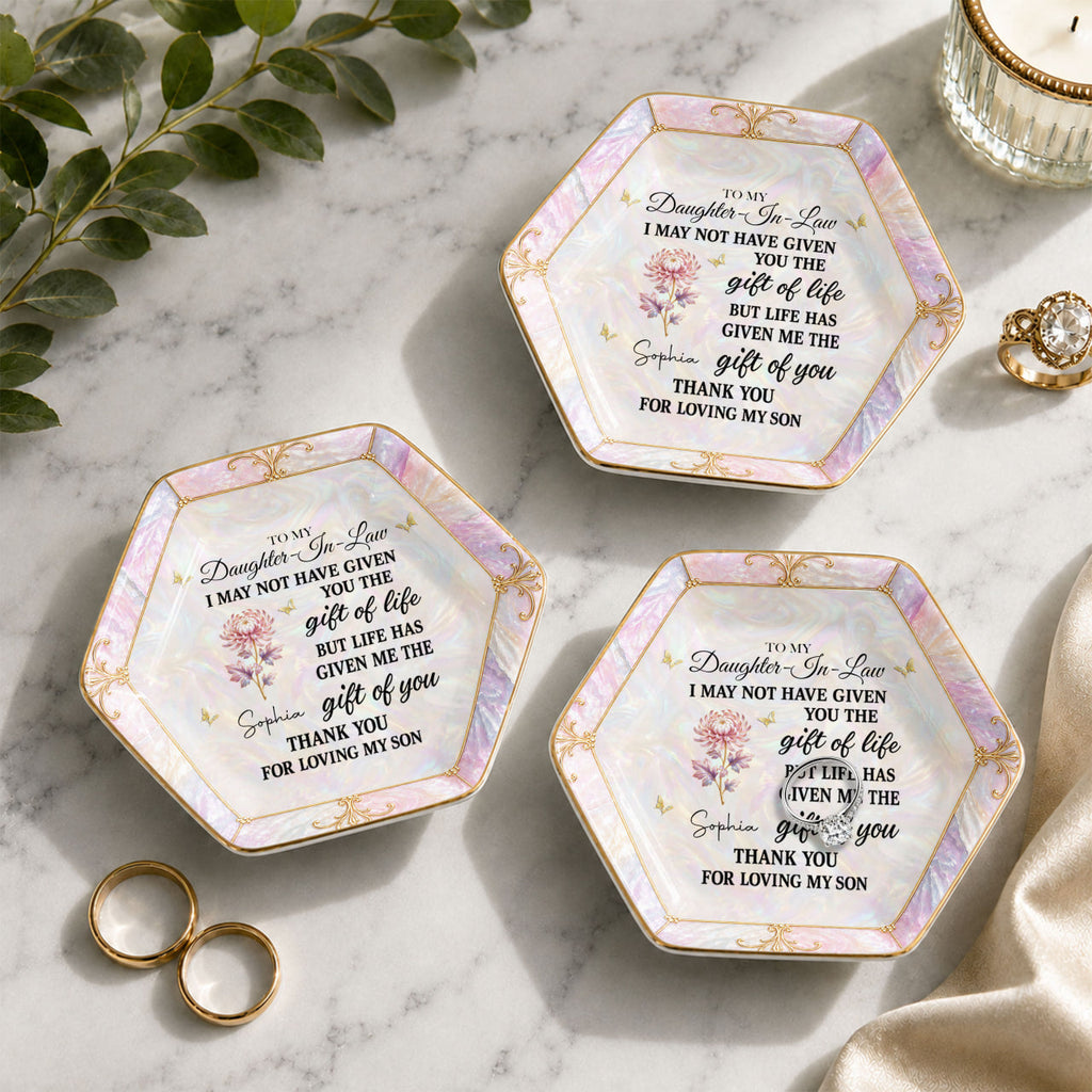 Personalized Hexagonal Ceramic Jewelry Dish Gift for Daughter-In-Law Jewelry Dish GradoCreations