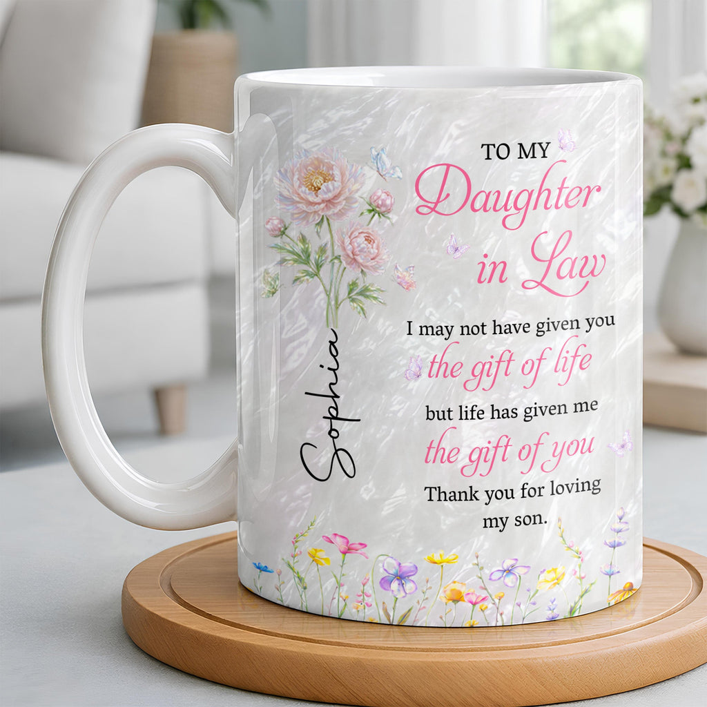 Personalized Flower Pearl Mug Custom Gift for Daughter-in-Law Edge-to-edge Mug GradoCreations