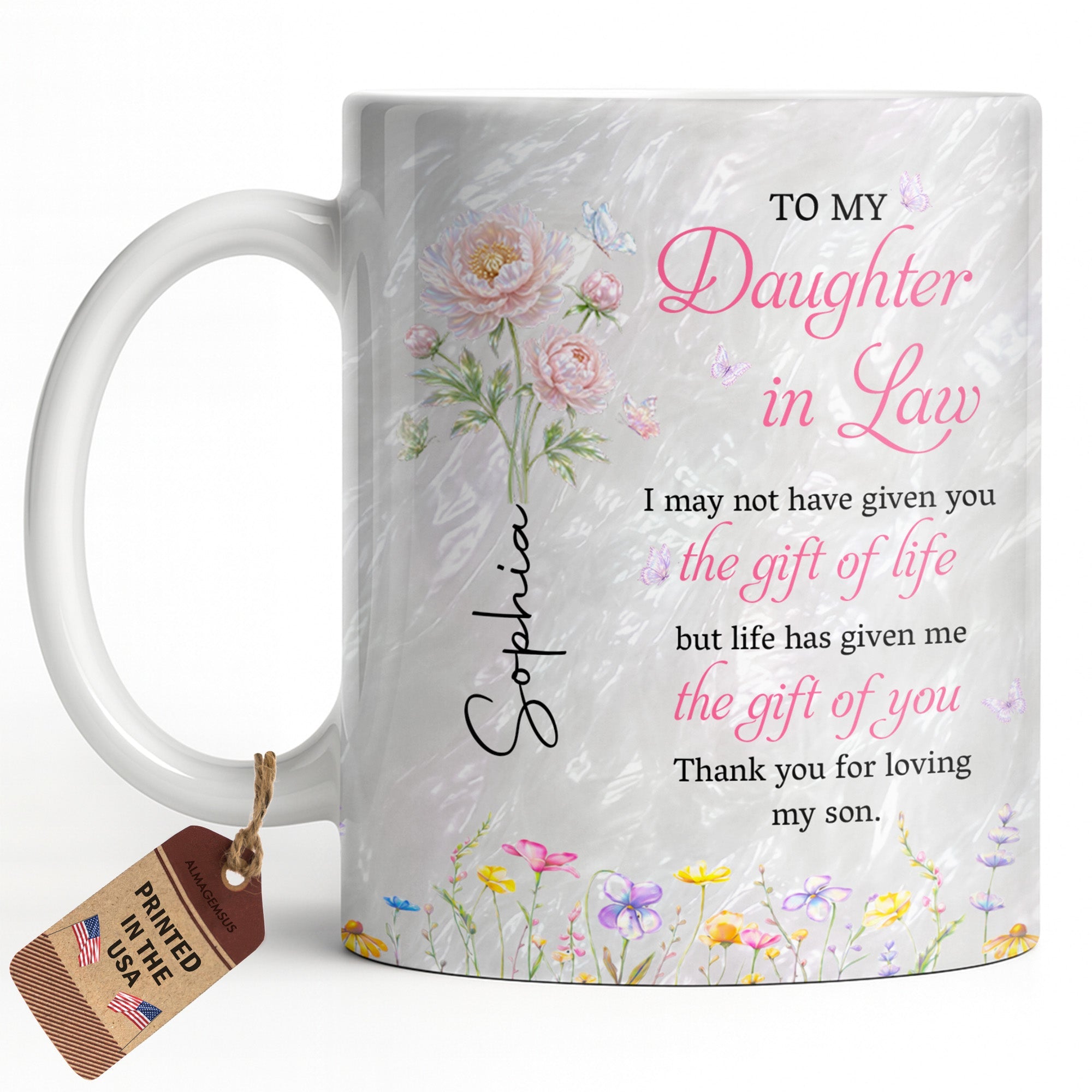 Personalized Flower Pearl Mug Custom Gift for Daughter-in-Law Edge-to-edge Mug GradoCreations