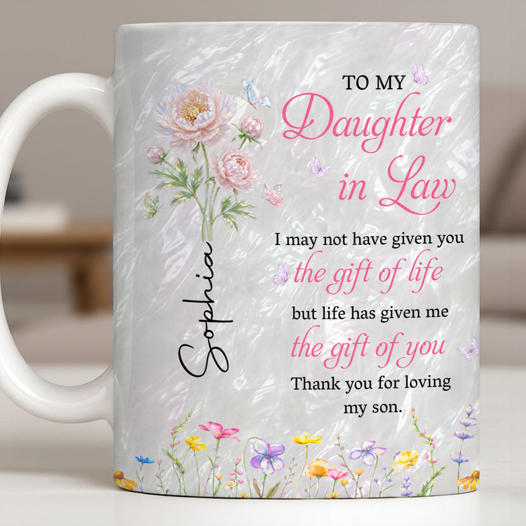 Personalized Flower Pearl Mug Custom Gift for Daughter-in-Law Edge-to-edge Mug GradoCreations