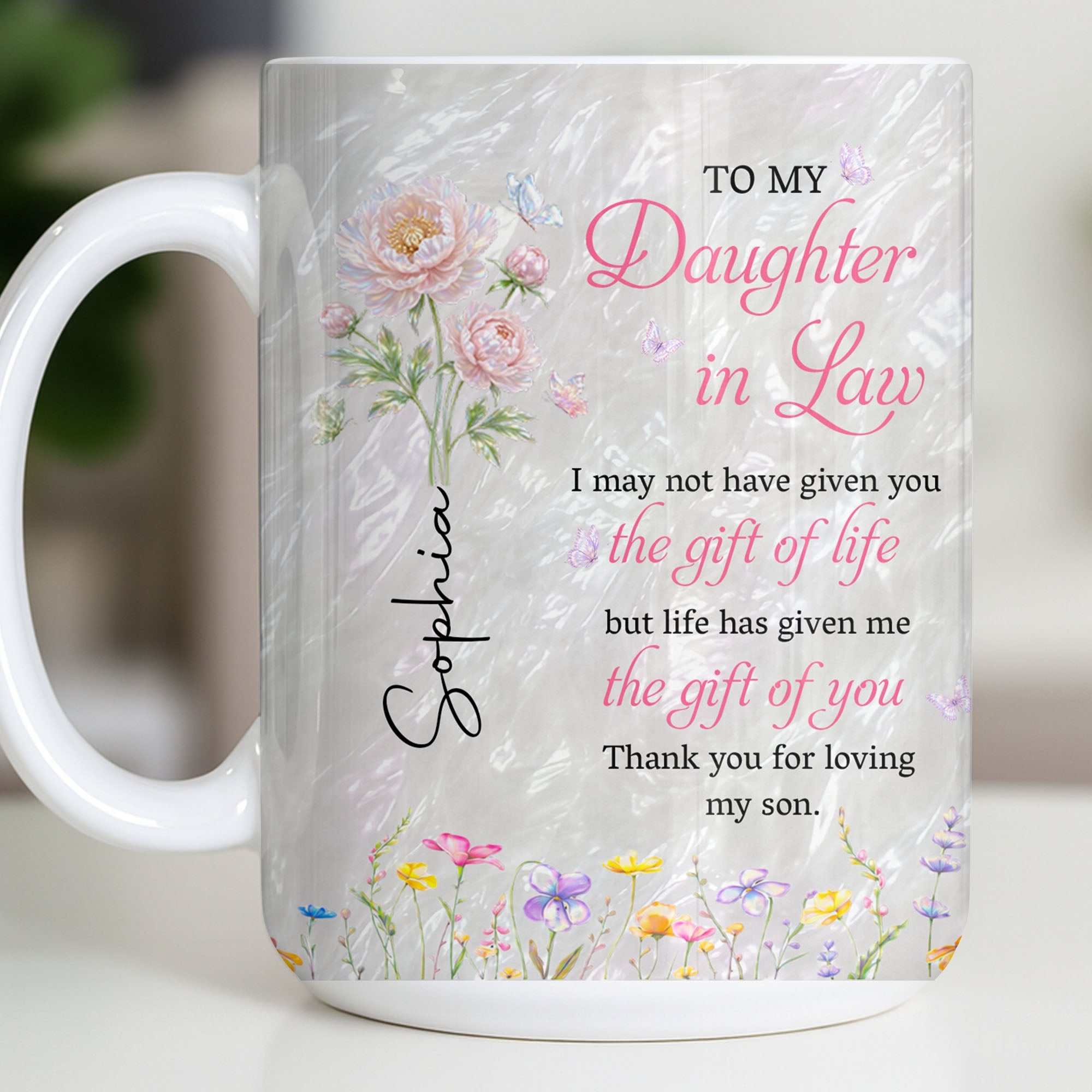 Personalized Flower Pearl Mug Custom Gift for Daughter-in-Law Edge-to-edge Mug GradoCreations