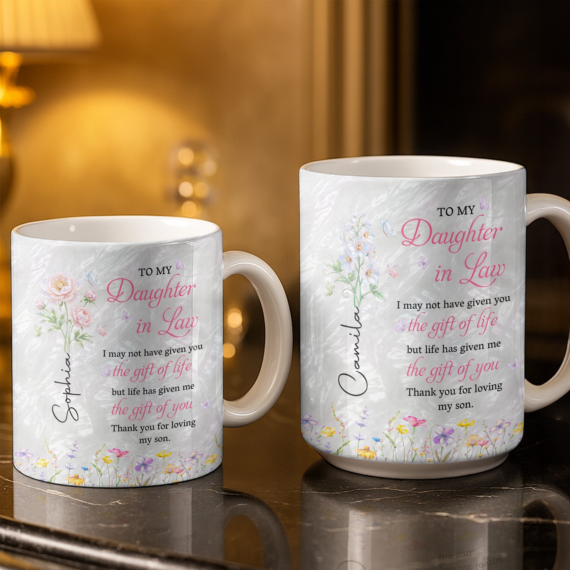 Personalized Flower Pearl Mug Custom Gift for Daughter-in-Law Edge-to-edge Mug GradoCreations