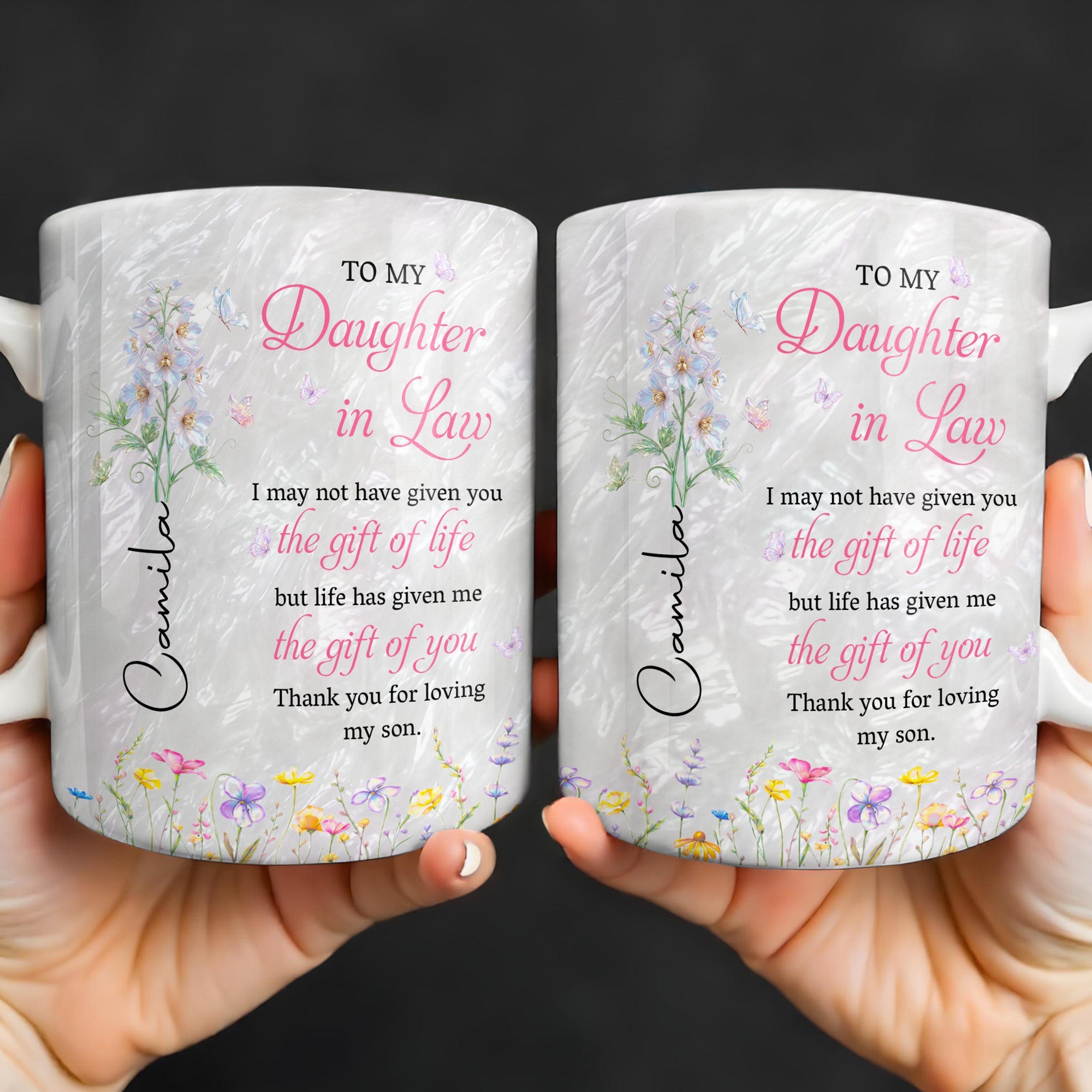 Personalized Flower Pearl Mug Custom Gift for Daughter-in-Law Edge-to-edge Mug GradoCreations