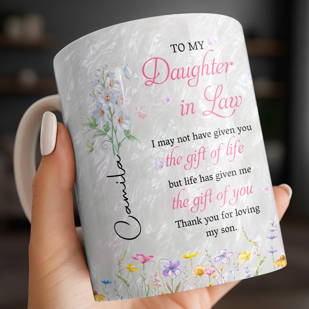 Personalized Flower Pearl Mug Custom Gift for Daughter-in-Law Edge-to-edge Mug GradoCreations