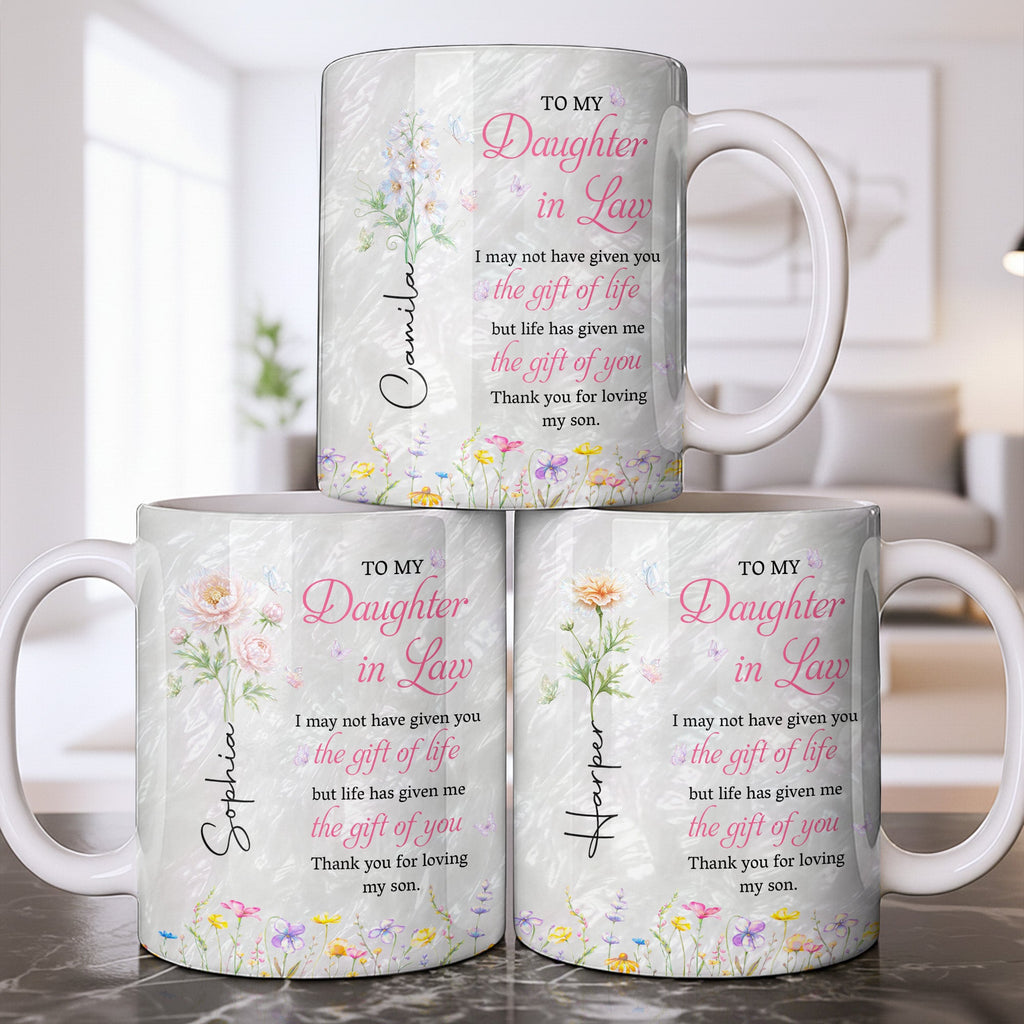 Personalized Flower Pearl Mug Custom Gift for Daughter-in-Law Edge-to-edge Mug GradoCreations