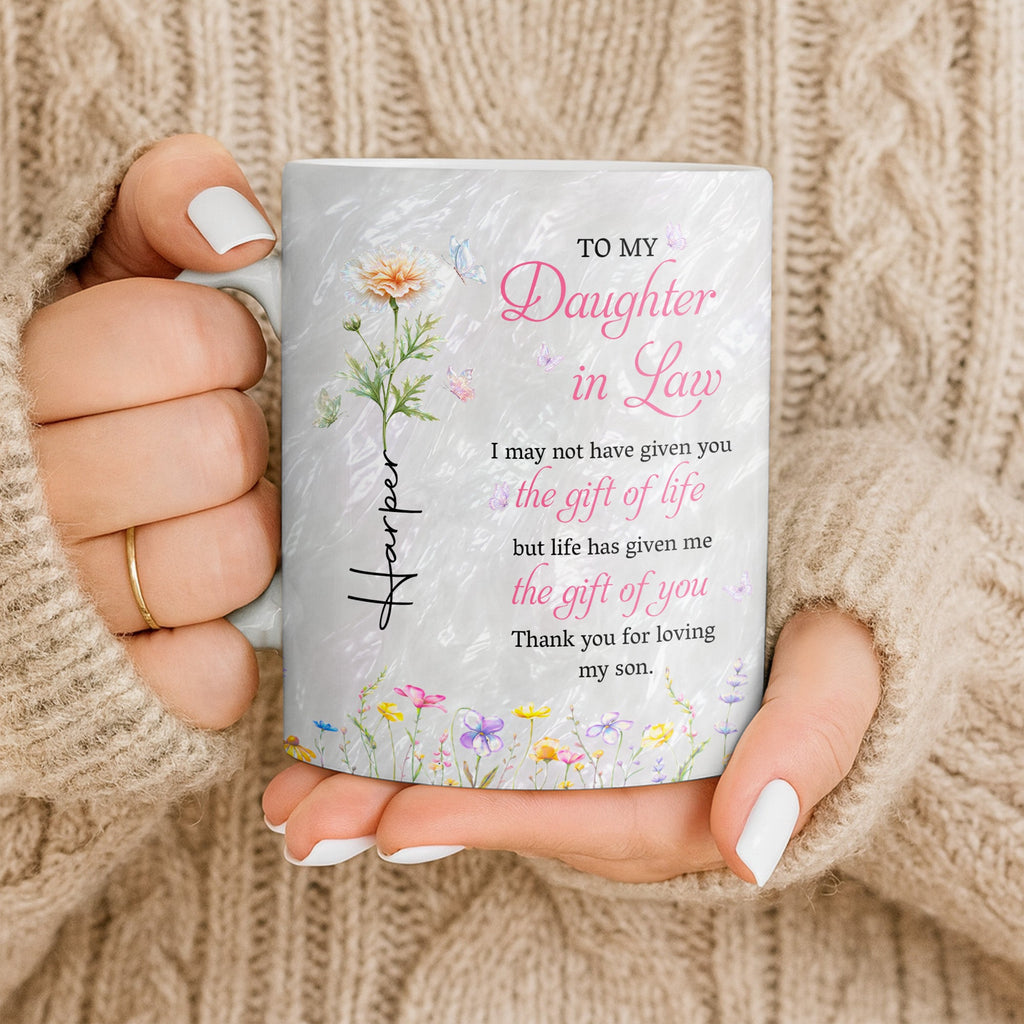 Personalized Flower Pearl Mug Custom Gift for Daughter-in-Law Edge-to-edge Mug GradoCreations