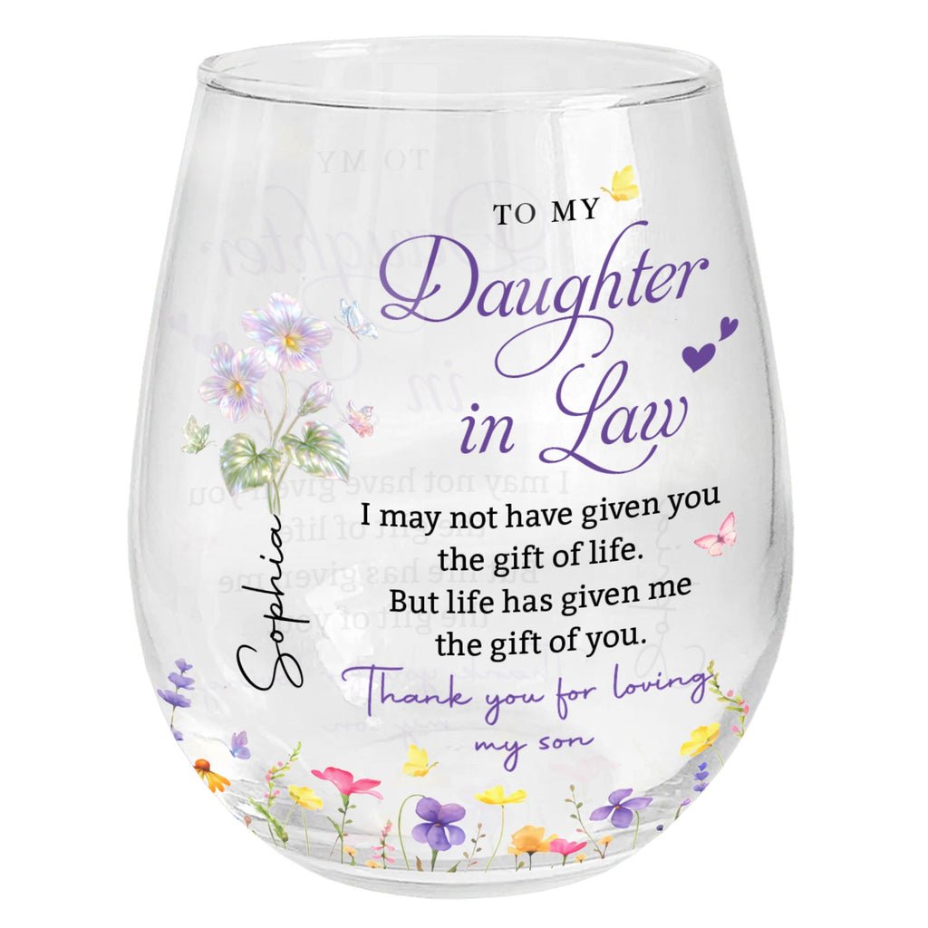 Personalized Stemless Wine Glass Custom Name Gift for Daughter-in-Law Wine Glasses GradoCreations