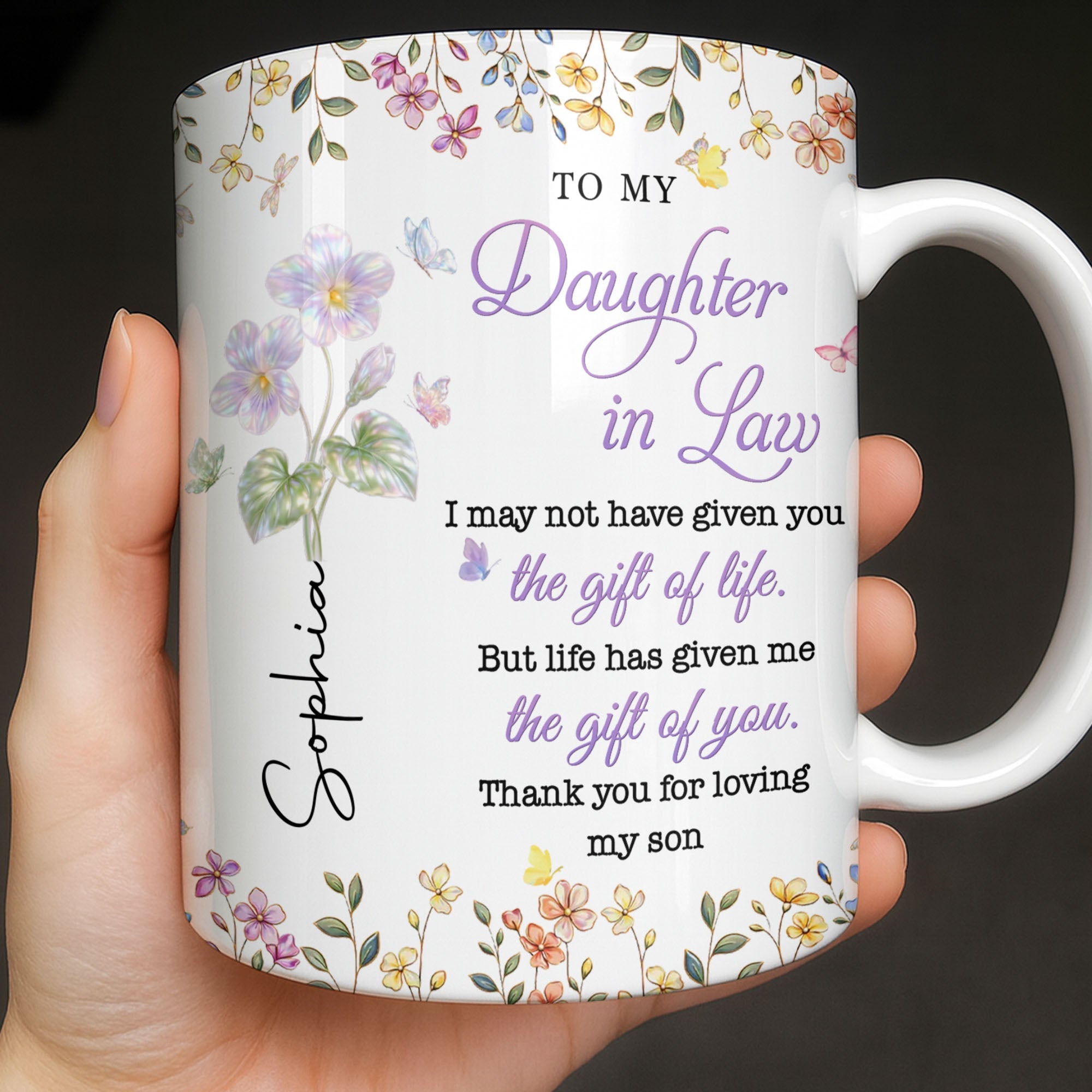 Personalized Floral Coffee Mug Gift for Daughter-in-Law Edge-to-edge Mug GradoCreations