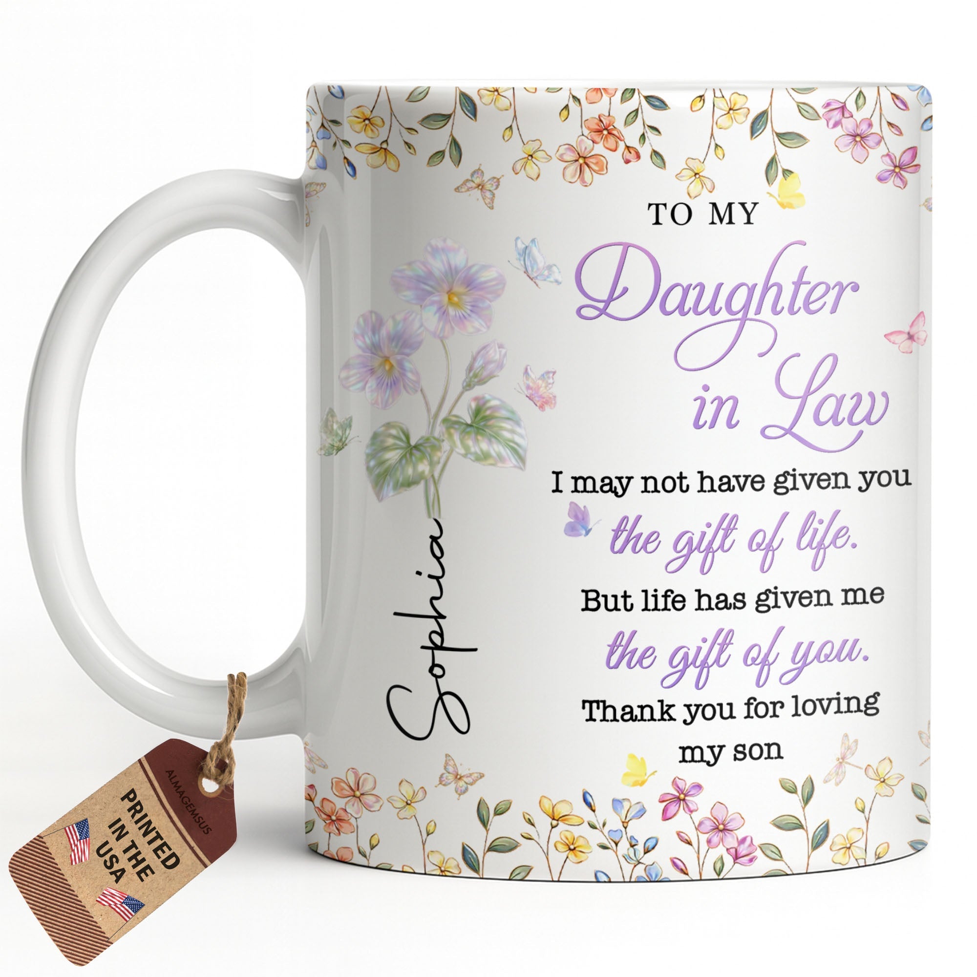Personalized Floral Coffee Mug Gift for Daughter-in-Law Edge-to-edge Mug GradoCreations