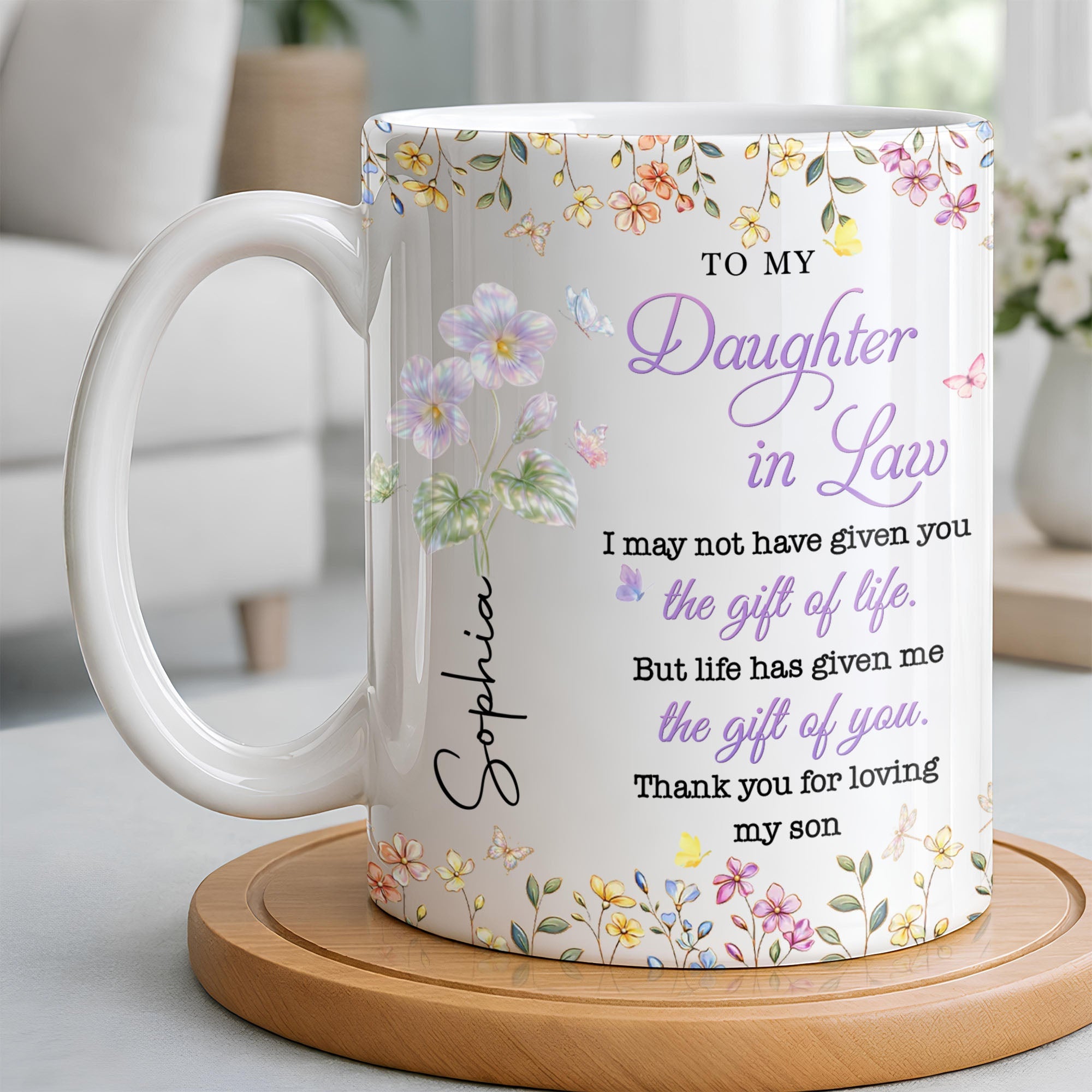 Personalized Floral Coffee Mug Gift for Daughter-in-Law Edge-to-edge Mug GradoCreations