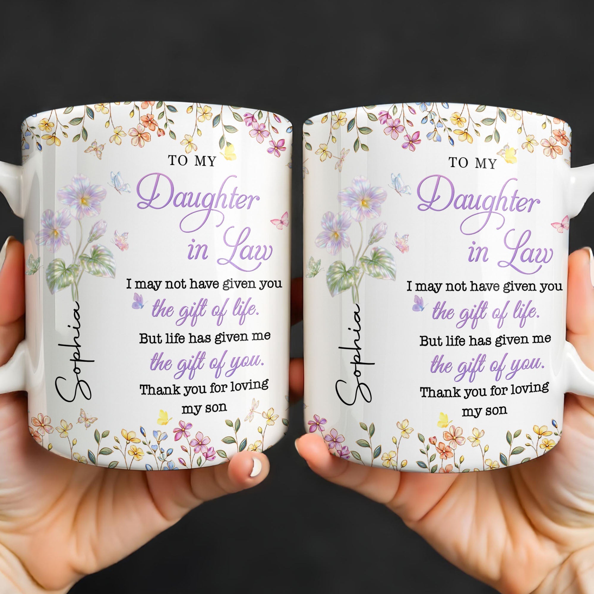Personalized Floral Coffee Mug Gift for Daughter-in-Law Edge-to-edge Mug GradoCreations