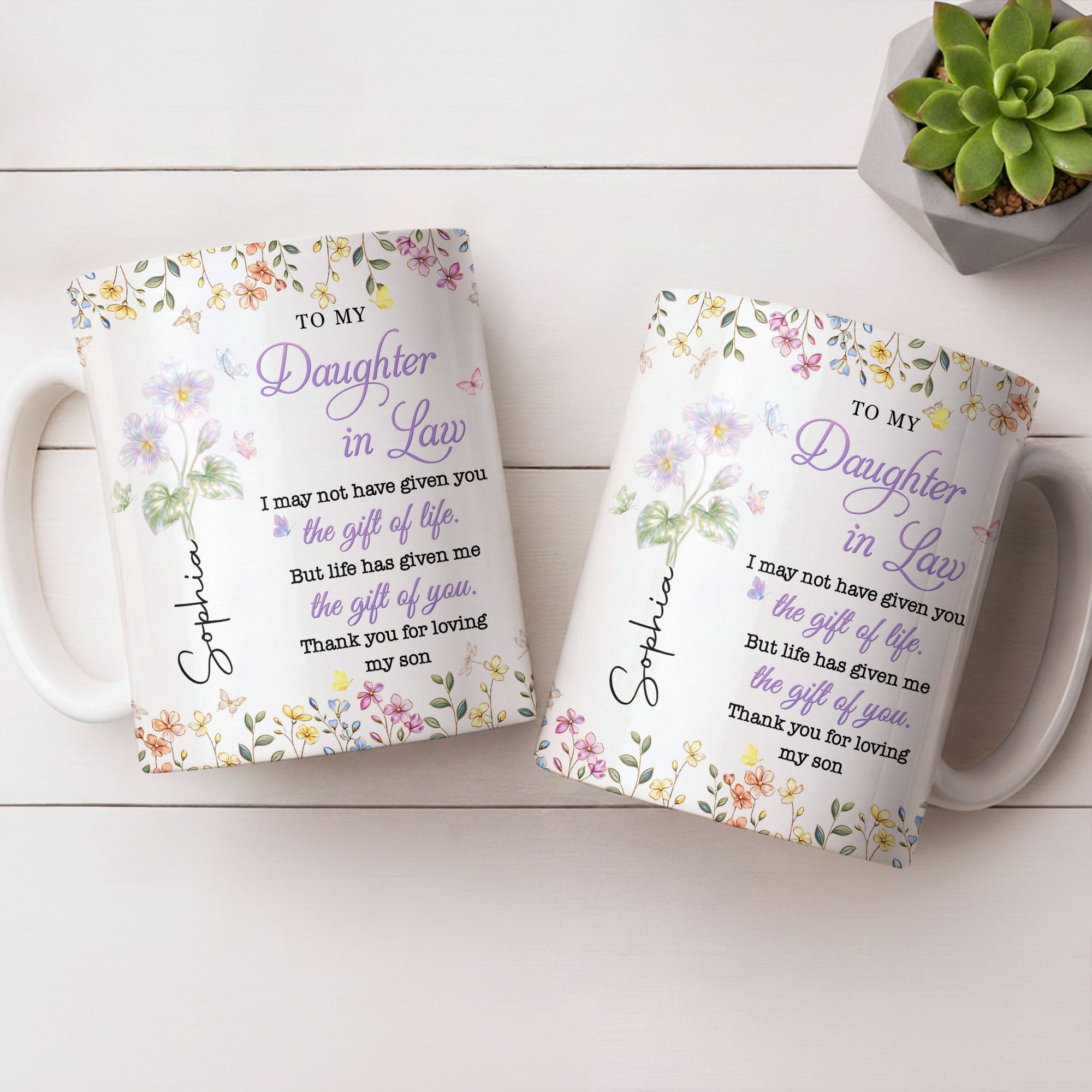 Personalized Floral Coffee Mug Gift for Daughter-in-Law Edge-to-edge Mug GradoCreations
