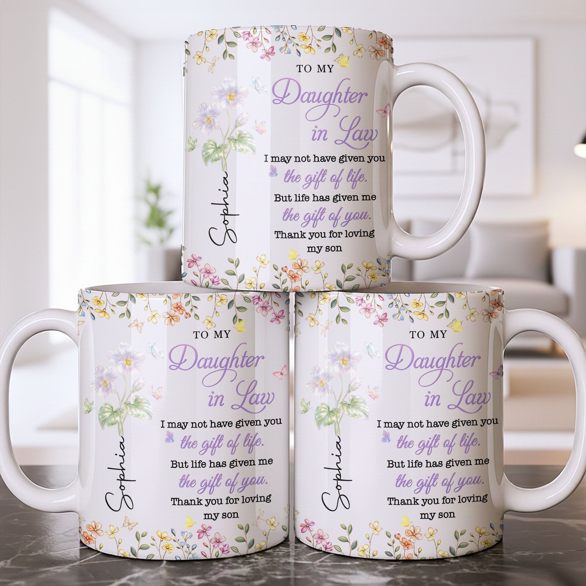 Personalized Floral Coffee Mug Gift for Daughter-in-Law Edge-to-edge Mug GradoCreations