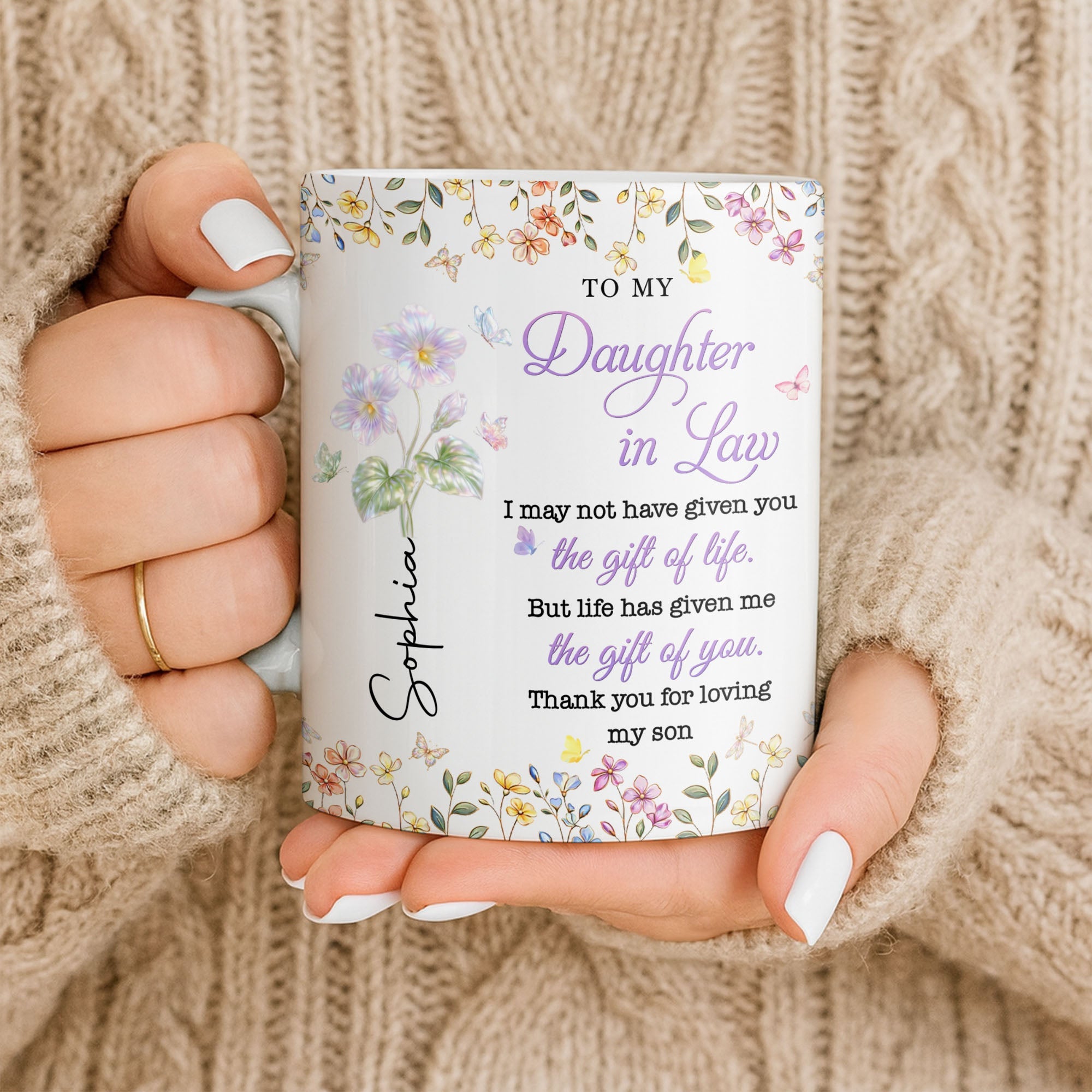 Personalized Floral Coffee Mug Gift for Daughter-in-Law Edge-to-edge Mug GradoCreations