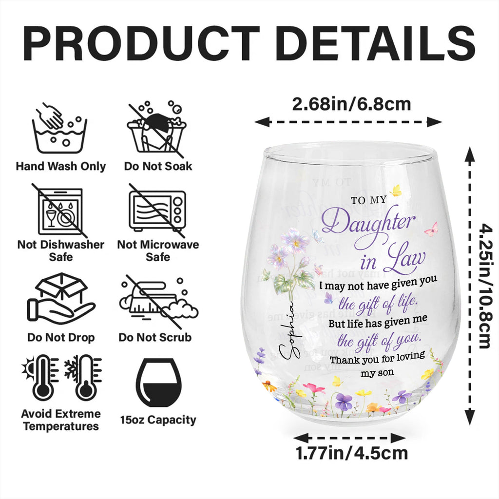 Personalized Stemless Wine Glass Custom Gift for Daughter-in-Law Wine Glasses GradoCreations