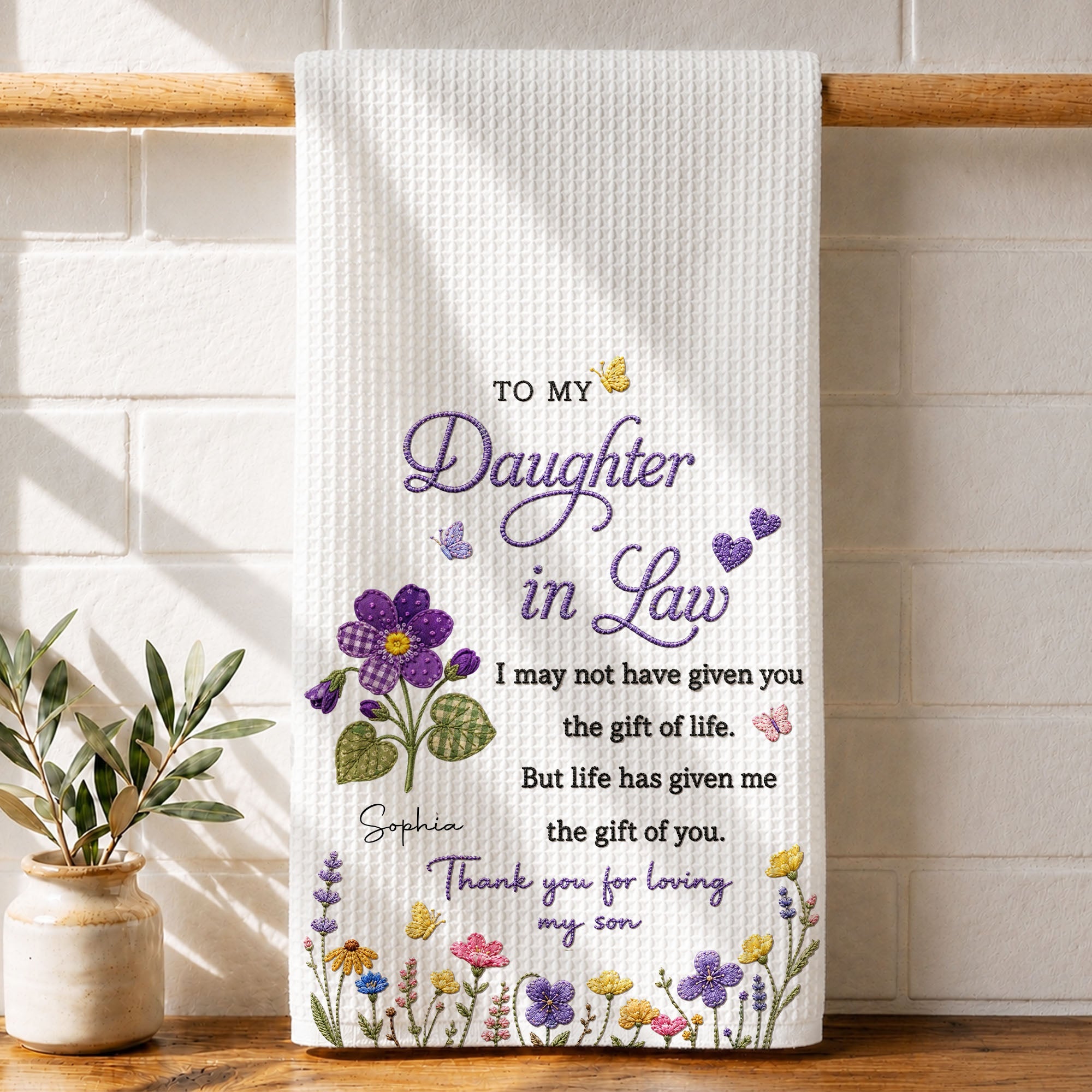 Personalized Kitchen Towel Gift for Daughter-in-Law with Flowers Kitchen Towel GradoCreations