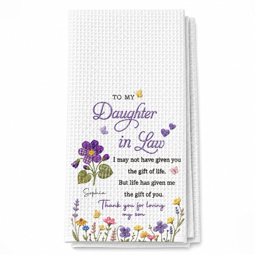 Personalized Kitchen Towel Gift for Daughter-in-Law with Flowers Kitchen Towel GradoCreations