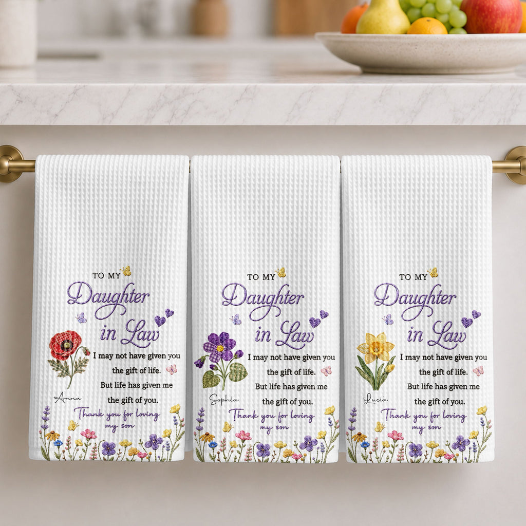Personalized Kitchen Towel Gift for Daughter-in-Law with Flowers Kitchen Towel GradoCreations
