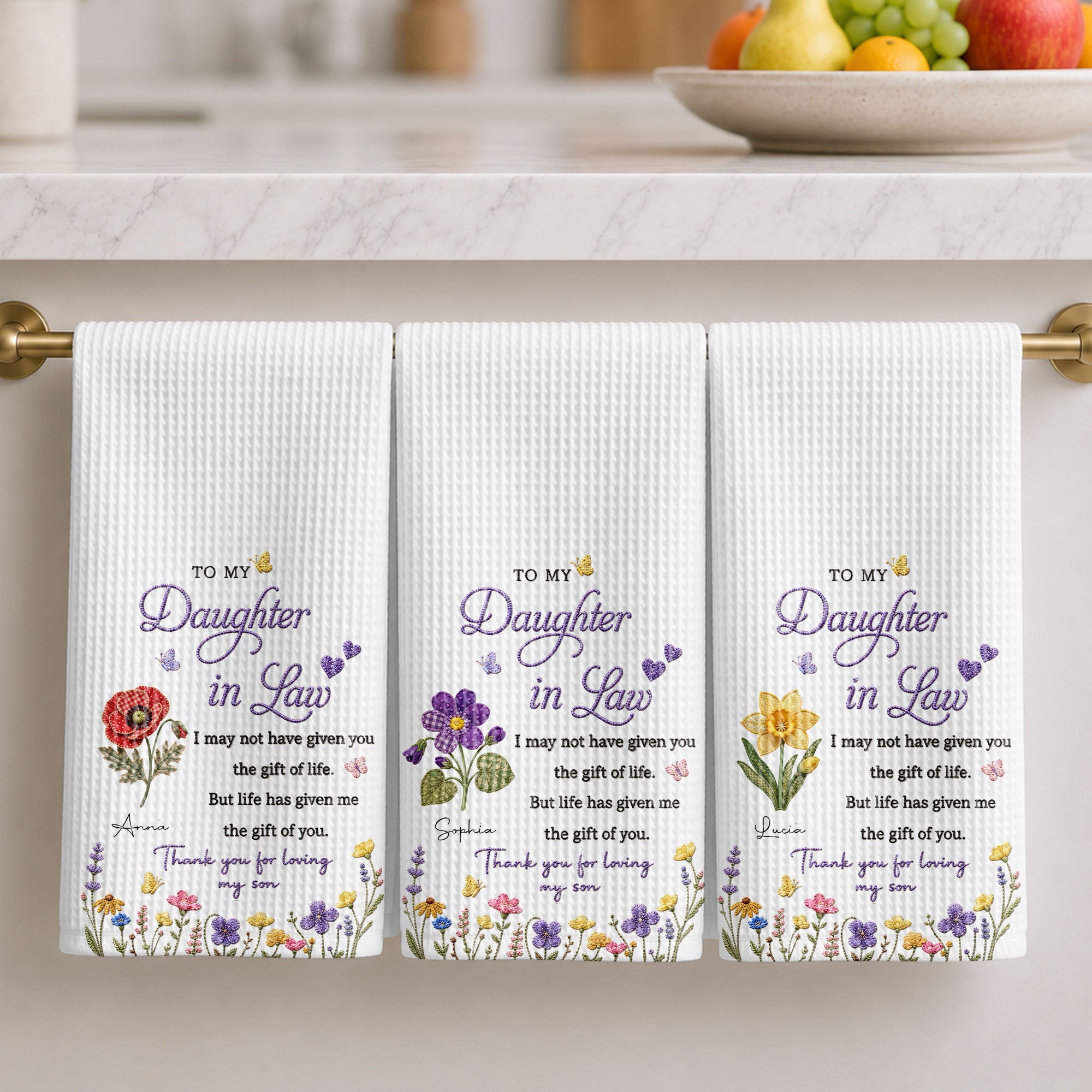Personalized Kitchen Towel Gift for Daughter-in-Law with Flowers Kitchen Towel GradoCreations