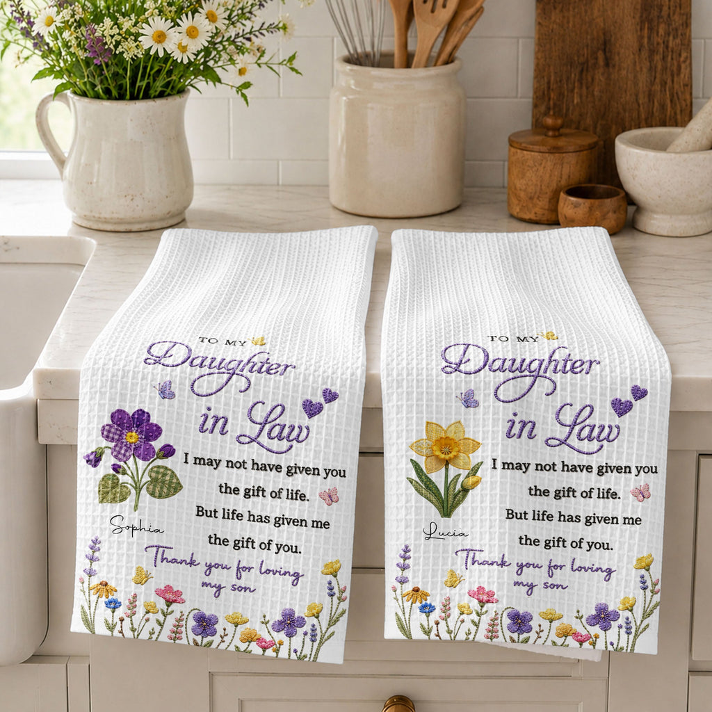 Personalized Kitchen Towel Gift for Daughter-in-Law with Flowers Kitchen Towel GradoCreations