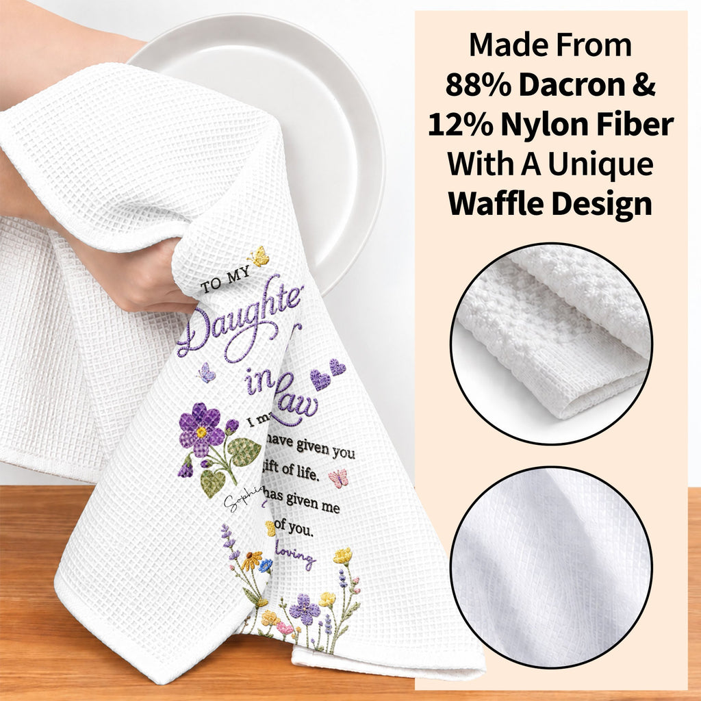 Personalized Kitchen Towel Gift for Daughter-in-Law with Flowers Kitchen Towel GradoCreations