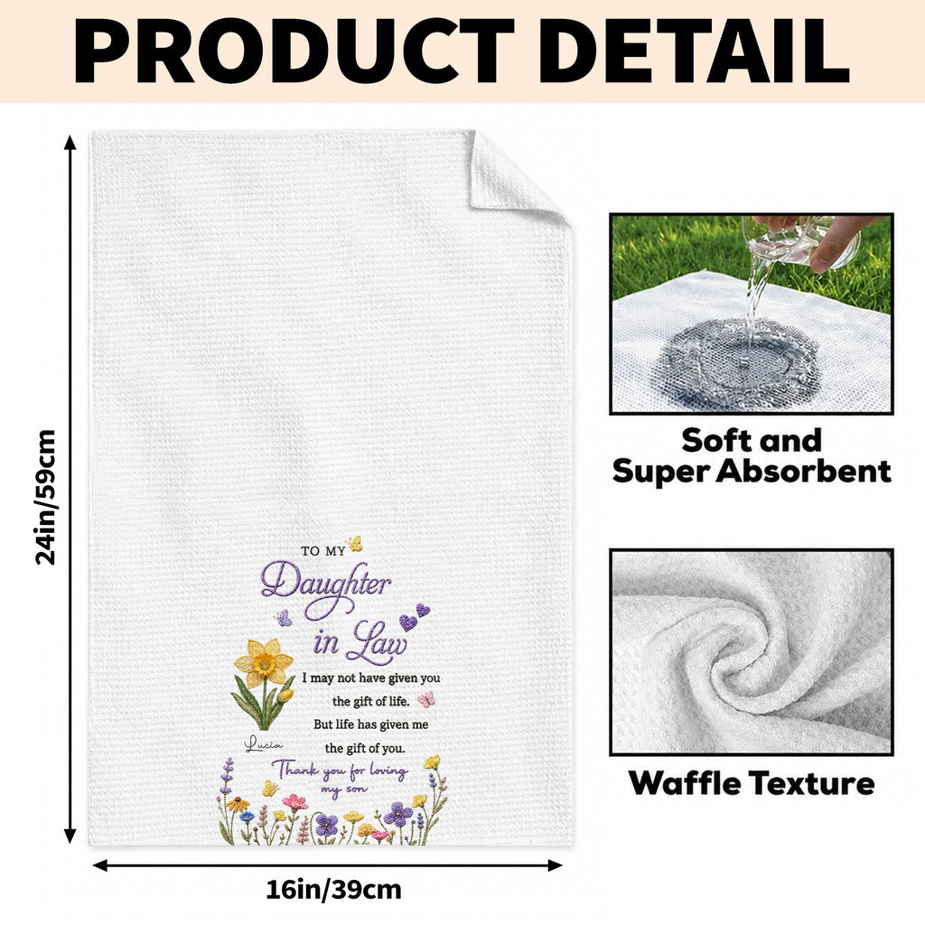 Personalized Kitchen Towel Gift for Daughter-in-Law with Flowers Kitchen Towel GradoCreations